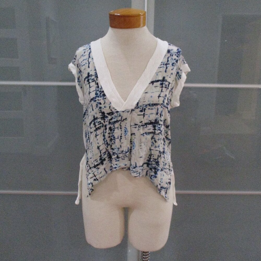 Zara Collection Short Sleeve Split Front V-Neck Hi-Lo Tunic